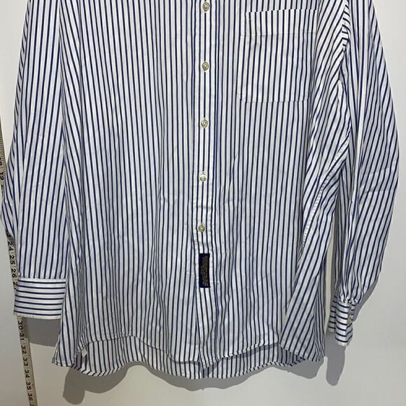 Tommy Hilfiger Men's Button-Down Stripes Long Sleeve Dress Shirt Blue Size 17.5- - Picture 2 of 9